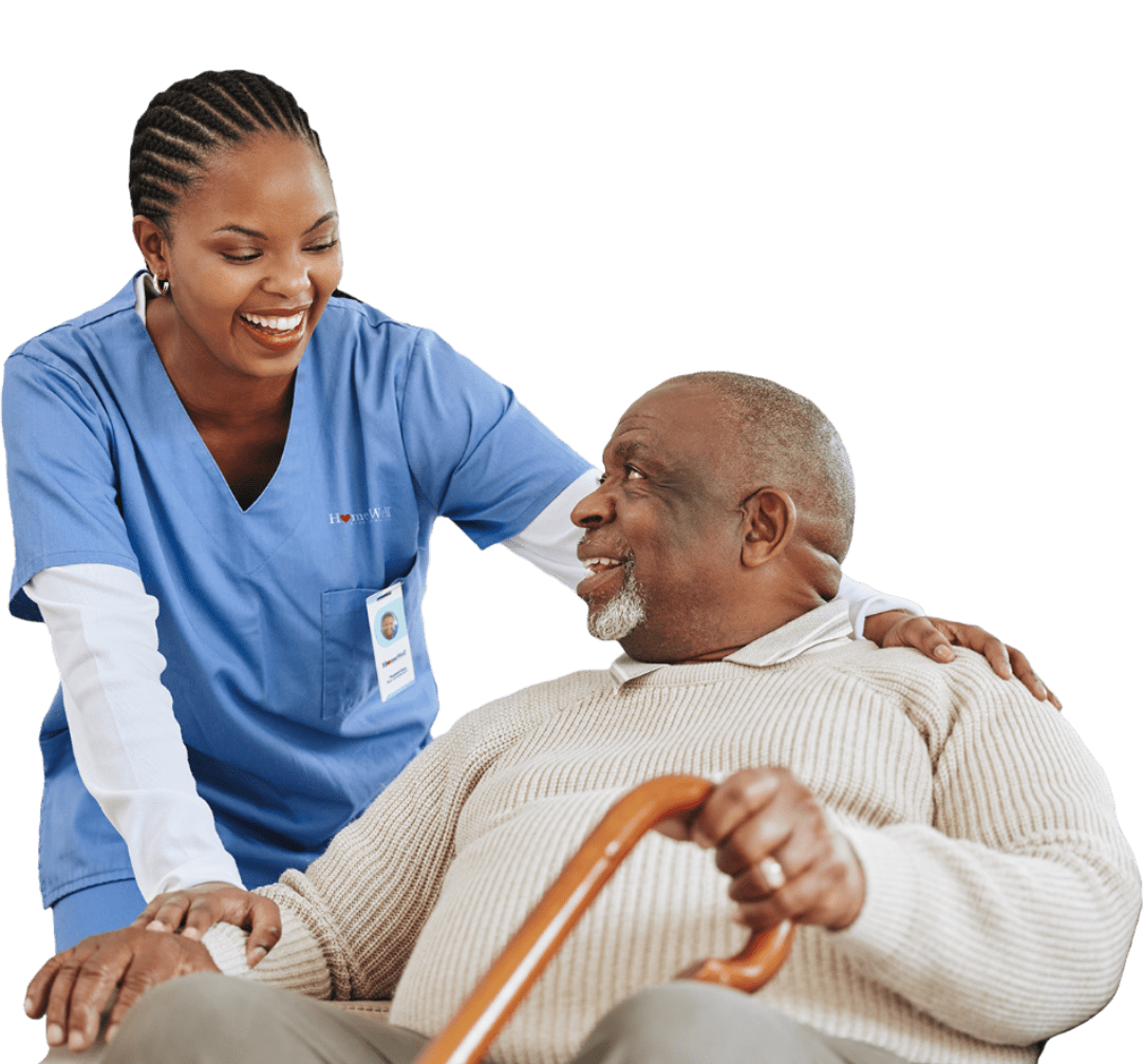 Caregiver taking care of man in wheelchair